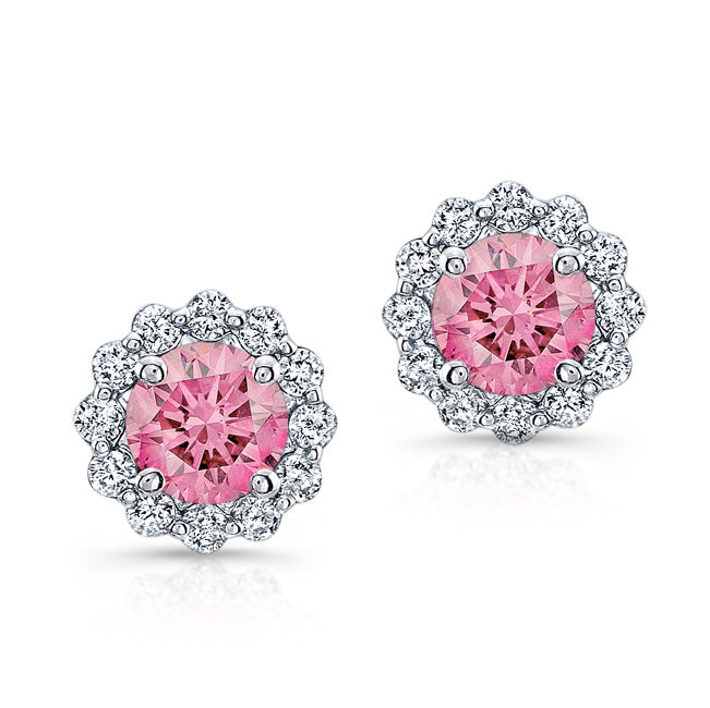 TEST - WHITE GOLD PINK ENHANCED ROUND DIAMOND HALO EARRINGS