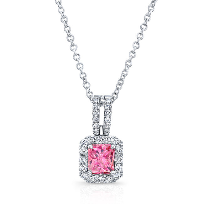 WHITE GOLD ELEGANT PINK ENHANCED RADIANT DIAMOND PENDANT