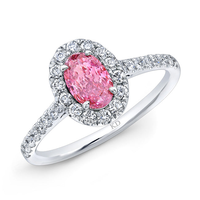 WHITE GOLD PINK ENHANCED OVAL DIAMOND ENGAGEMENT RING