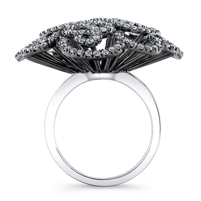 WHITE GOLD INSPIRED SWIRLED FLOWER  DIAMOND RING
