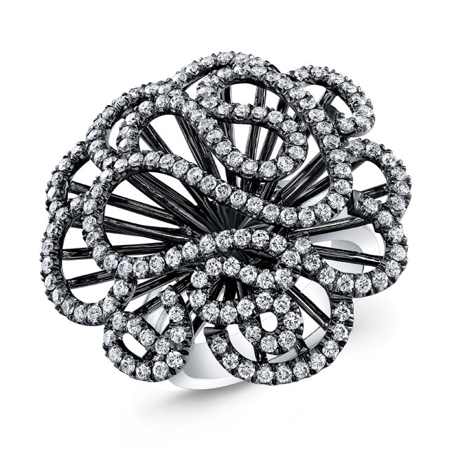 WHITE GOLD INSPIRED SWIRLED FLOWER  DIAMOND RING