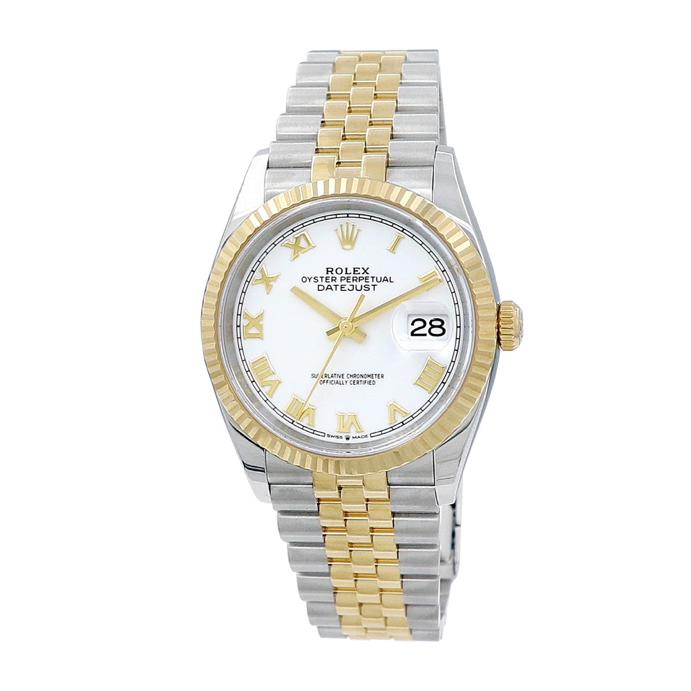 31mm Rolex Two Tone Datejust Watch.White Roman Numeral Dial